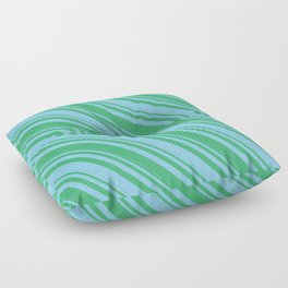 [ Thumbnail: Light Sky Blue & Sea Green Colored Striped/Lined Pattern Floor Pillow ]