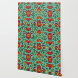 Vibrant Boho Flowers - Turquoise, Magenta, Orange & Yellow Floral Pattern Wallpaper