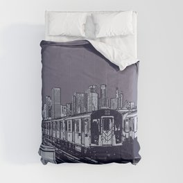 New York, NYC, Subway Train Yard at Night. (Photo collage, travel, gritty streets, graffiti) Comforter