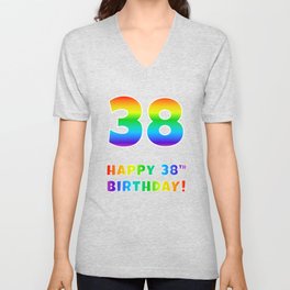 [ Thumbnail: HAPPY 38TH BIRTHDAY - Multicolored Rainbow Spectrum Gradient V Neck T Shirt V-Neck T-Shirt ]