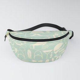 White Fashion 1920s Vintage Pattern on Apple Green Fanny Pack