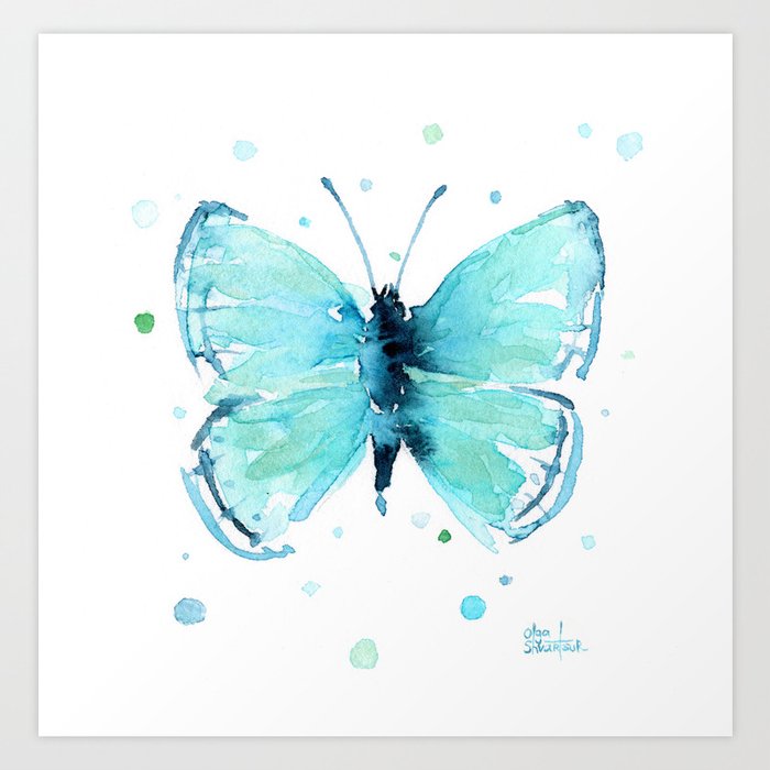Blue Abstract Butterfly Art Print