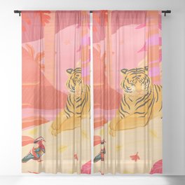 Tiger and Mandarin Ducks Sheer Curtain