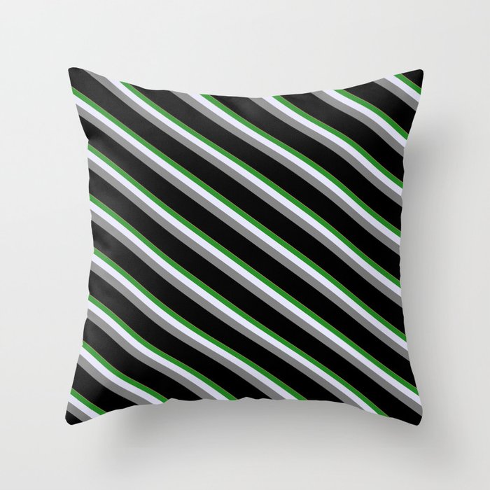 Light Salmon, Forest Green, Lavender, Gray, and Black Colored Stripes/Lines Pattern Throw Pillow