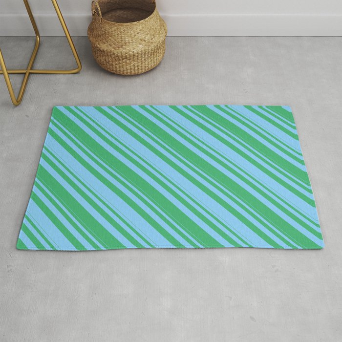 Light Sky Blue & Sea Green Colored Striped/Lined Pattern Rug