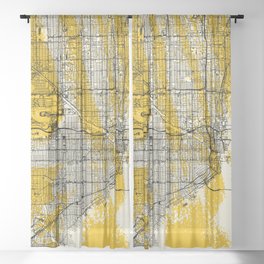 Miami Artistic Map - Yellow Collage Sheer Curtain