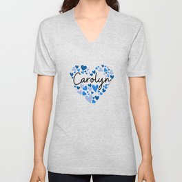 Carolyn, blue hearts V Neck T Shirt