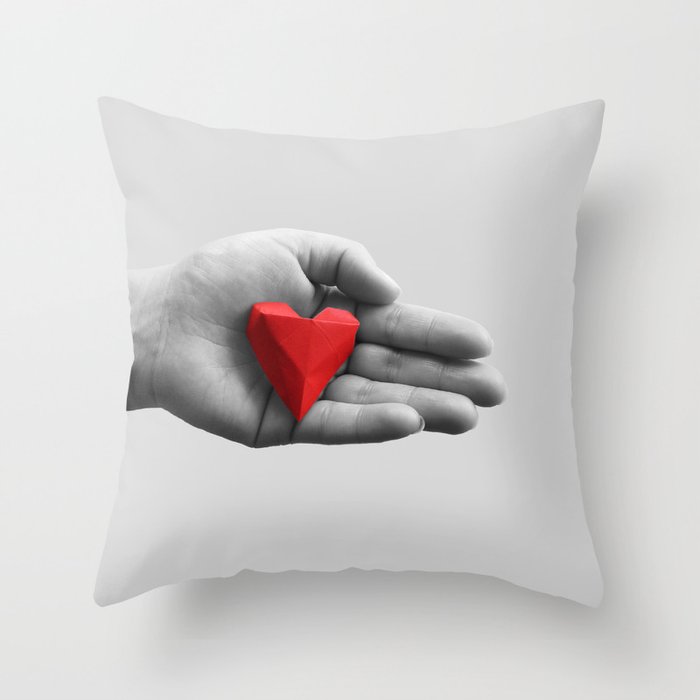 hand with red heart Throw Pillow