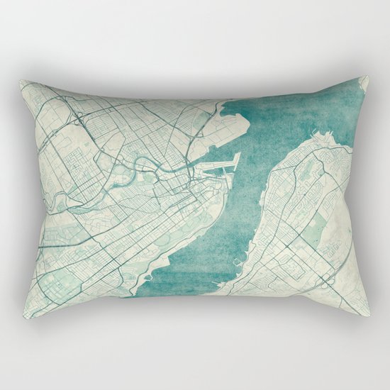 Quebec City Map Blue Vintage Rectangular Pillow