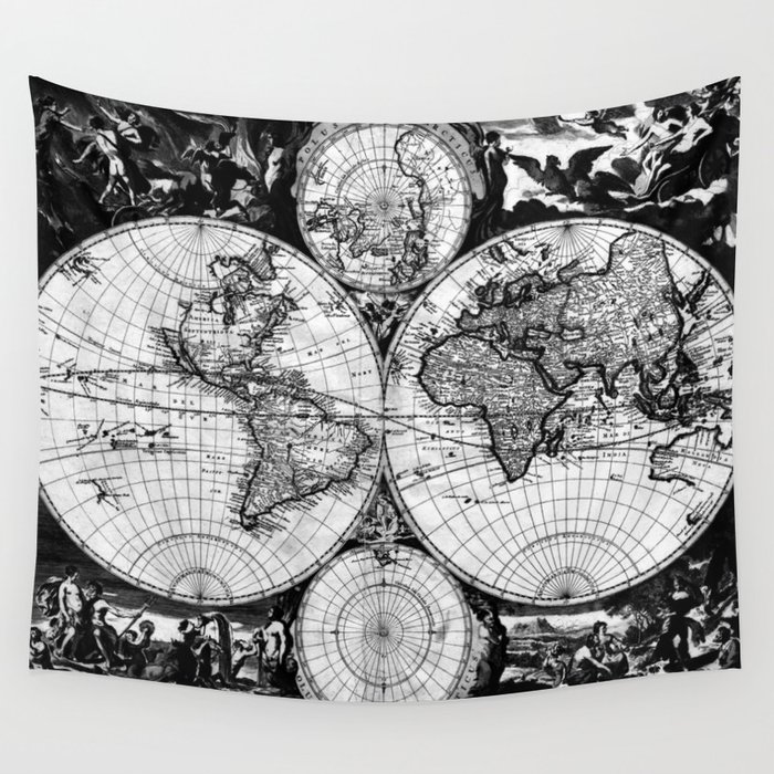 Black and sales white map tapestry