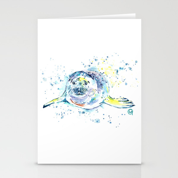 Harbour Seal Watercolor Painting Emil Stationery Cards By