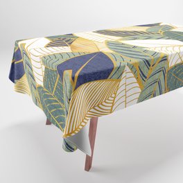 Leaf wall // navy blue pine and sage green leaves golden lines Tablecloth