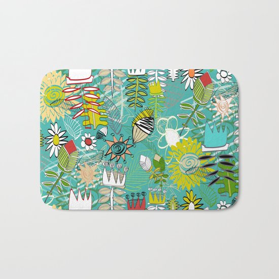 wired weed turquoise blue Bath Mat
