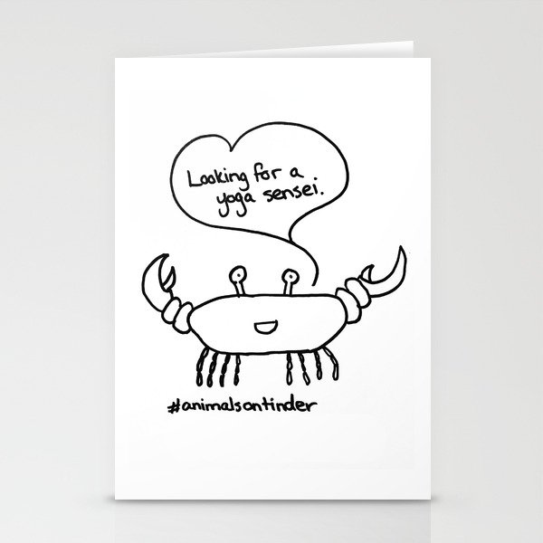 Animals on Tinder: Yoga Crab Stationery Cards by The Receptionist | Society6