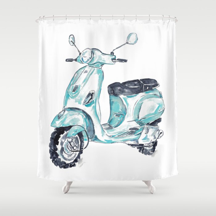 Vespa scooter print Kids room wall decor painting Shower Curtain