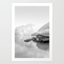 Mountain Lake Black and White Art Print