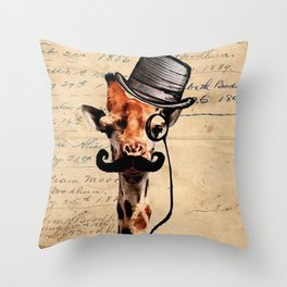 Giraffe Mustache Monocle Tophat Dandy Throw Pillow