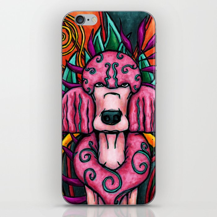 Pink poodle in colorful jungle, quirky dog painting iPhone Skin