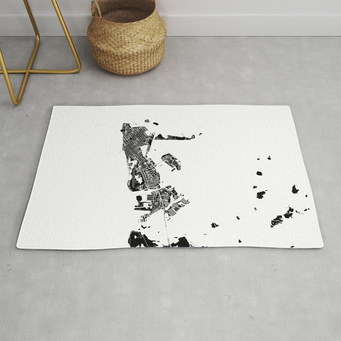 Key West Black And White Map Rug