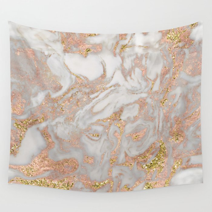 Rose gold marble dazzling swirl Wall Tapestry