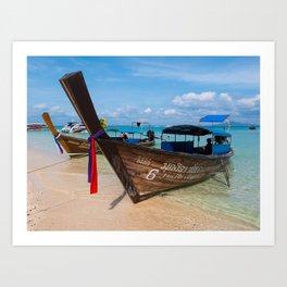 Bamboo Island, Phi Phi Islands, Thailand Art Print | Tail, Relax, Photo, Sand, Holiday, Long, Thai, White, Ocean, Boats 