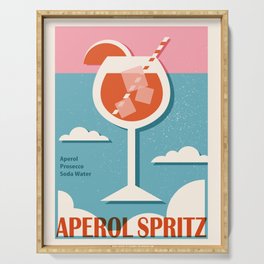 Aperol Spritz recipe, Cocktail, Retro 70s, Aesthetic art, Alcohol poster, Exhibition print, Mid century modern Serving Tray