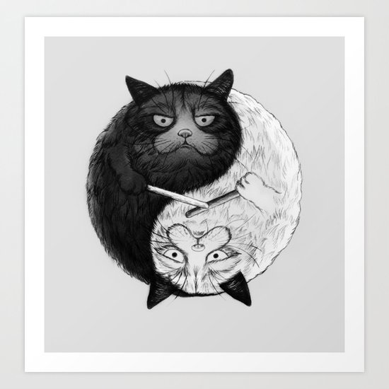 Grumpy Yin Yang Art Print