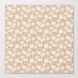 Daisies and Dots - White, Sand and Palm Green Canvas Print
