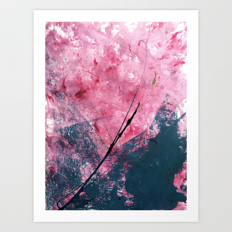 Orchid A Bright Abstract Mixed Media Piece In Blue Pink And