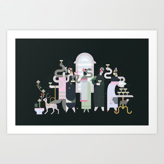 Fashionable Ladies with their Very Exotic Pets Art Print