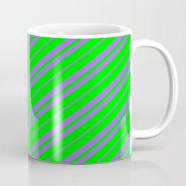 [ Thumbnail: Lime & Purple Colored Lined Pattern Coffee Mug ]