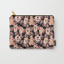 Golden Retrievers and flowers on Black Carry-All Pouch