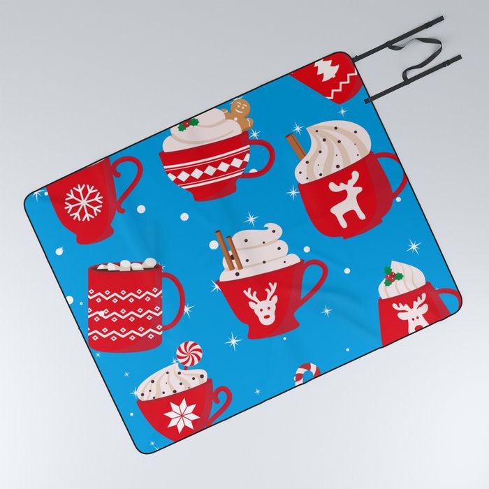 Seamless Pattern. Red Cup with a Hot Drink. Christmas Cute Card 04 Picnic Blanket