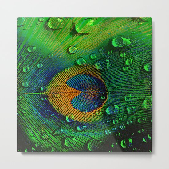 Drops on peacock (This Artwork is a collaboration with the talented artist Agostino Lo coco) Metal Print