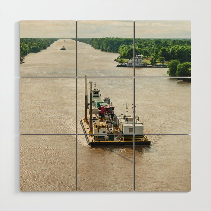 Barge on the Mississippi River Wood Wall Art