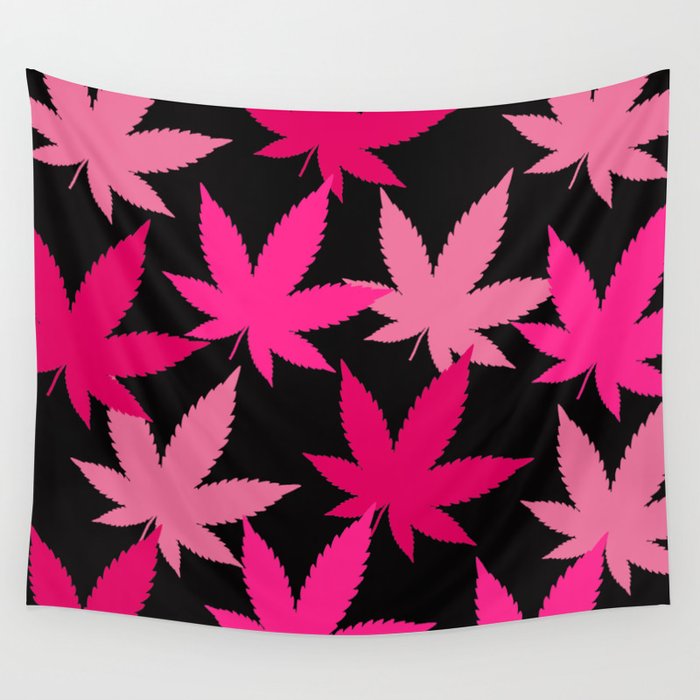 Stoner Art - Pink Cannabis Leaves Pattern Wall Tapestry