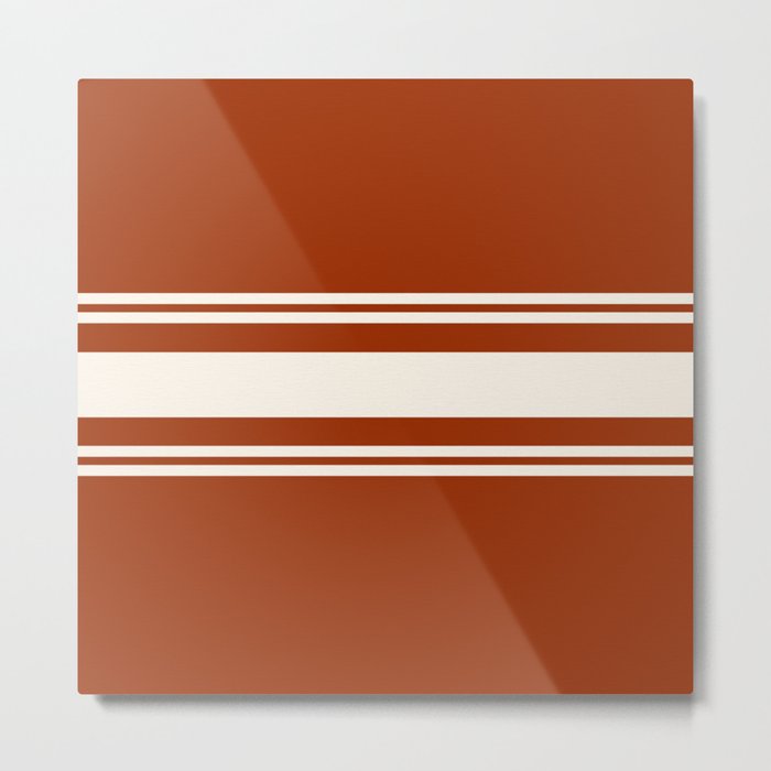 Orange and white retro 60s minimalistic stripes Metal Print