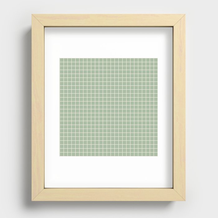 Grid Lines Pastel Green Geometric Recessed Framed Print
