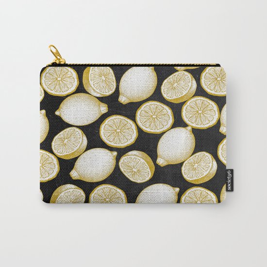 Lemons on black background Carry-All Pouch