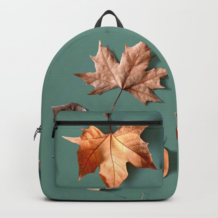 Forest Leaves Minimalism on Green Backpack
