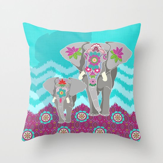 Elephant Festival Throw Pillow