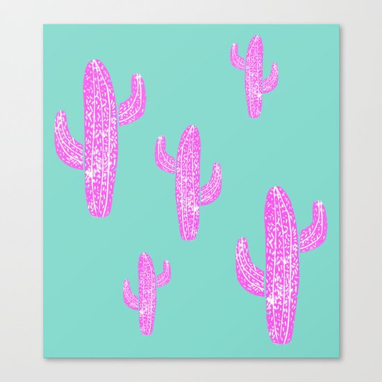 Linocut Cacti Blink Canvas Print