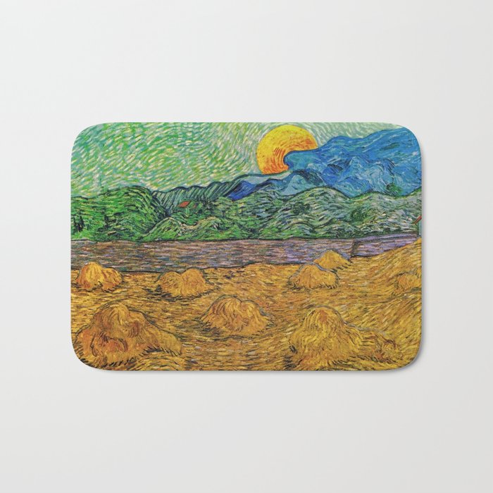 Evening Landscape with Rising Moon by Vincent Van Gogh Bath Mat