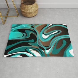 Liquify - Brown, Turquoise, Teal, Black, White Area & Throw Rug