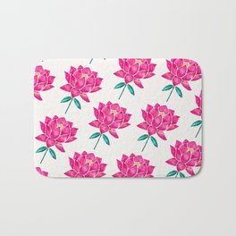 Sacred Lotus – Magenta Blossom Bath Mat | Zen, Buddhist, India, Floral, Watercolor, Flowers, Indian, Curated, Waterlillies, Waterlily 