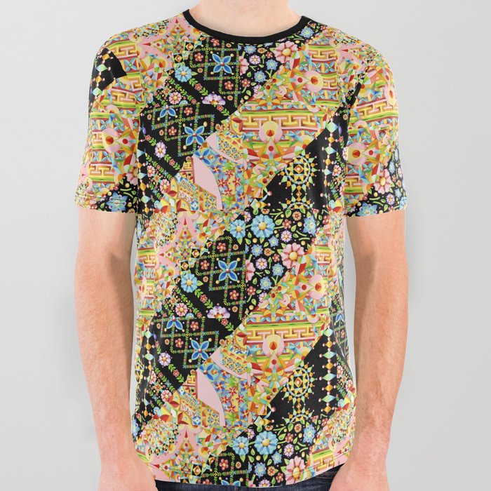 Crazy Patchwork Triangles All Over Graphic Tee