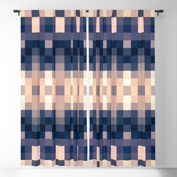 geometric symmetry art pixel square pattern abstract background in brown blue Blackout Curtain