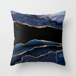 Navy & Gold Agate Texture 11 Throw Pillow