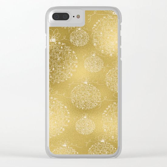 Merry christmas- christmas balls on gold pattern Clear iPhone Case
