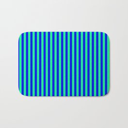 [ Thumbnail: Green and Blue Colored Lined/Striped Pattern Bath Mat ]